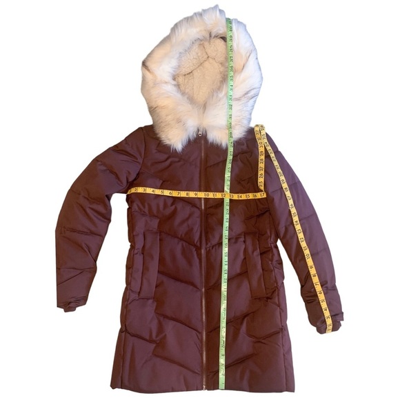 nwt $240 Sam Edelman Faux Fur Trim Hooded Parka Quilted Puffer Coat Burgundy XS - Picture 4 of 16